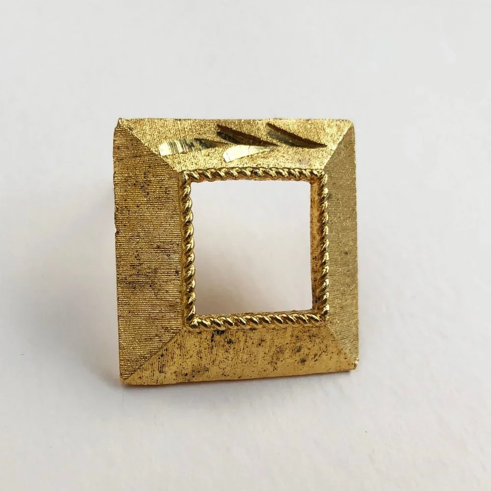 Square frame brooch gold, modern picture frame pin for women